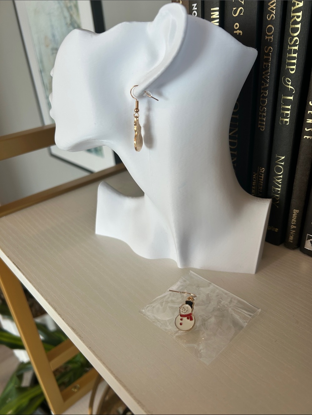 Gold Snowman Drop Earrings (NWOT) - Picture 2 of 4